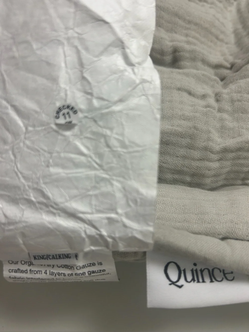 NWOT QUINCE Organic Airy Gauze Dream Quilt King/Cal King Fog Grey 8597